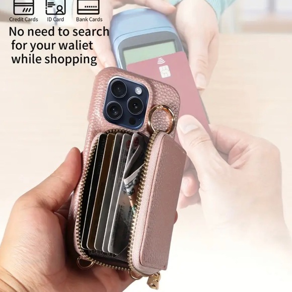 Anti Drop Faux Leather Phone Case With Zipper Lanyard Wallet iPhone 15ProMax - Picture 5 of 6